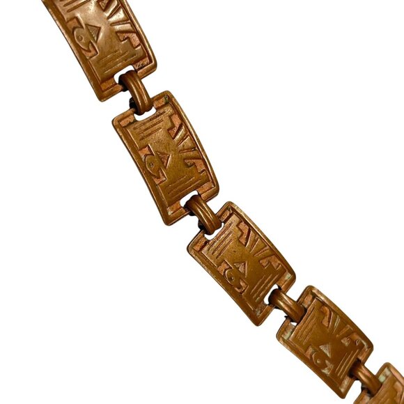 Vintage Copper Link Bracelet With Art Deco Design - Picture 1 of 9
